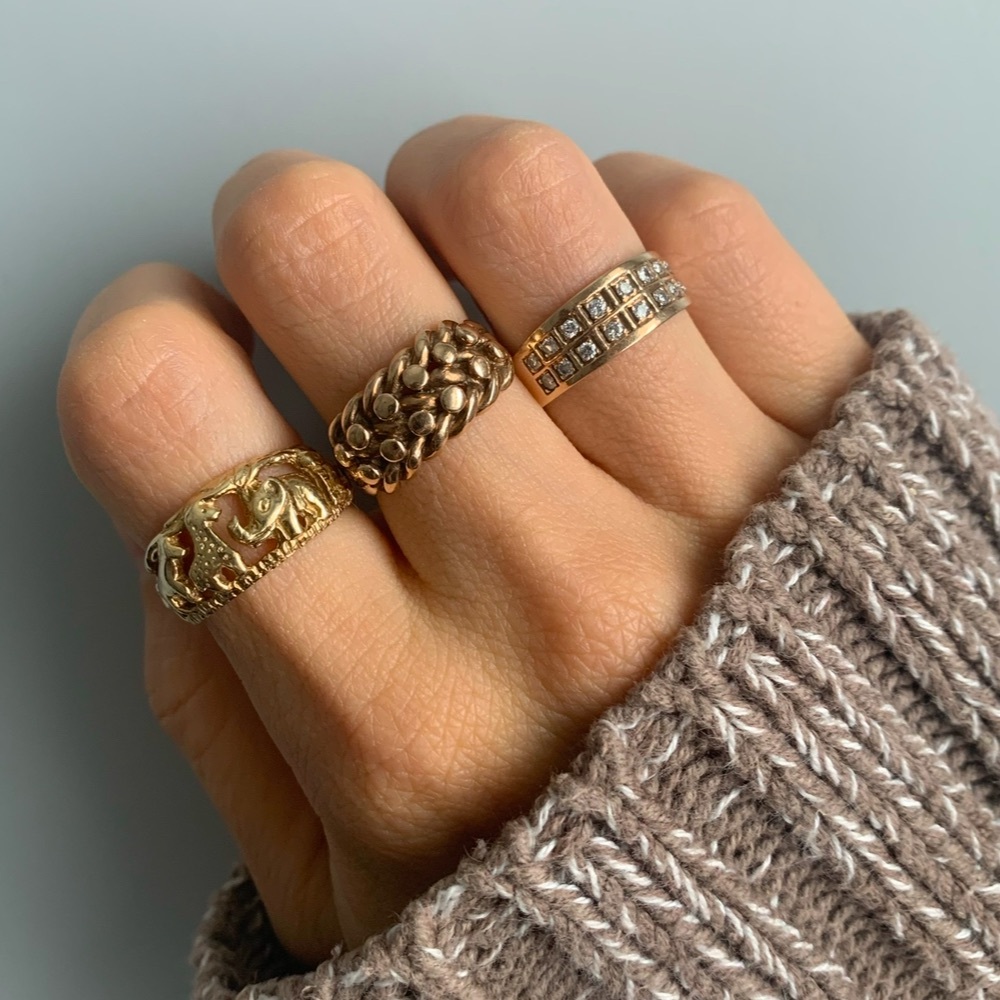10k Gold Zoo Safari Animal Motif Domed Band Ring - size 6.75-7 - Picture 15 of 15
